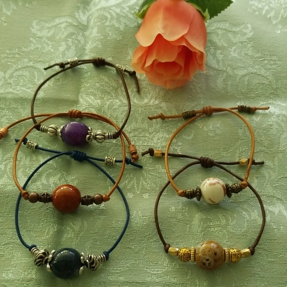 Leather Adjustable Large Bead Bracelets!